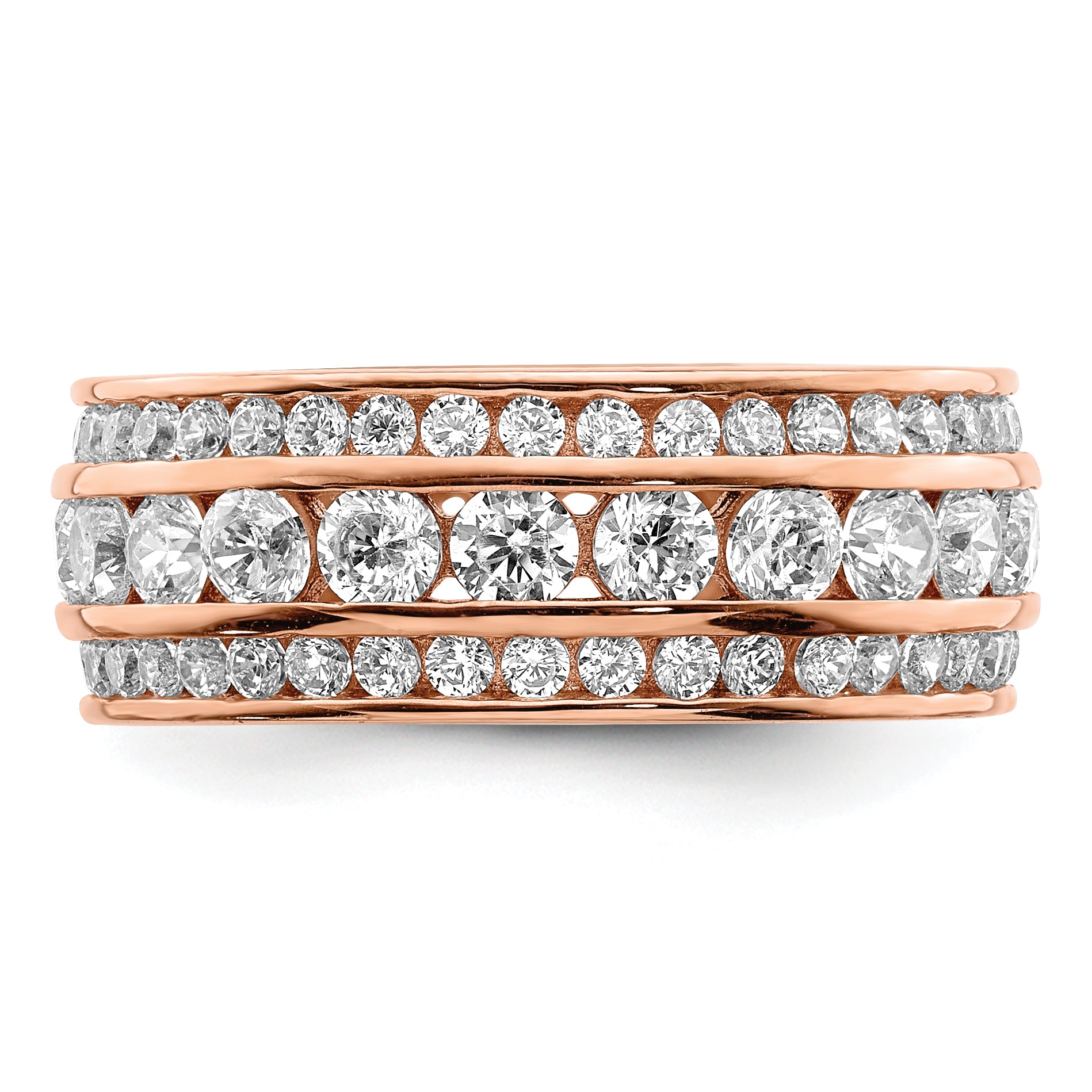 Rose Plated Sterling Silver Cz 3 Row Eternity Ring (Size 6 Only)