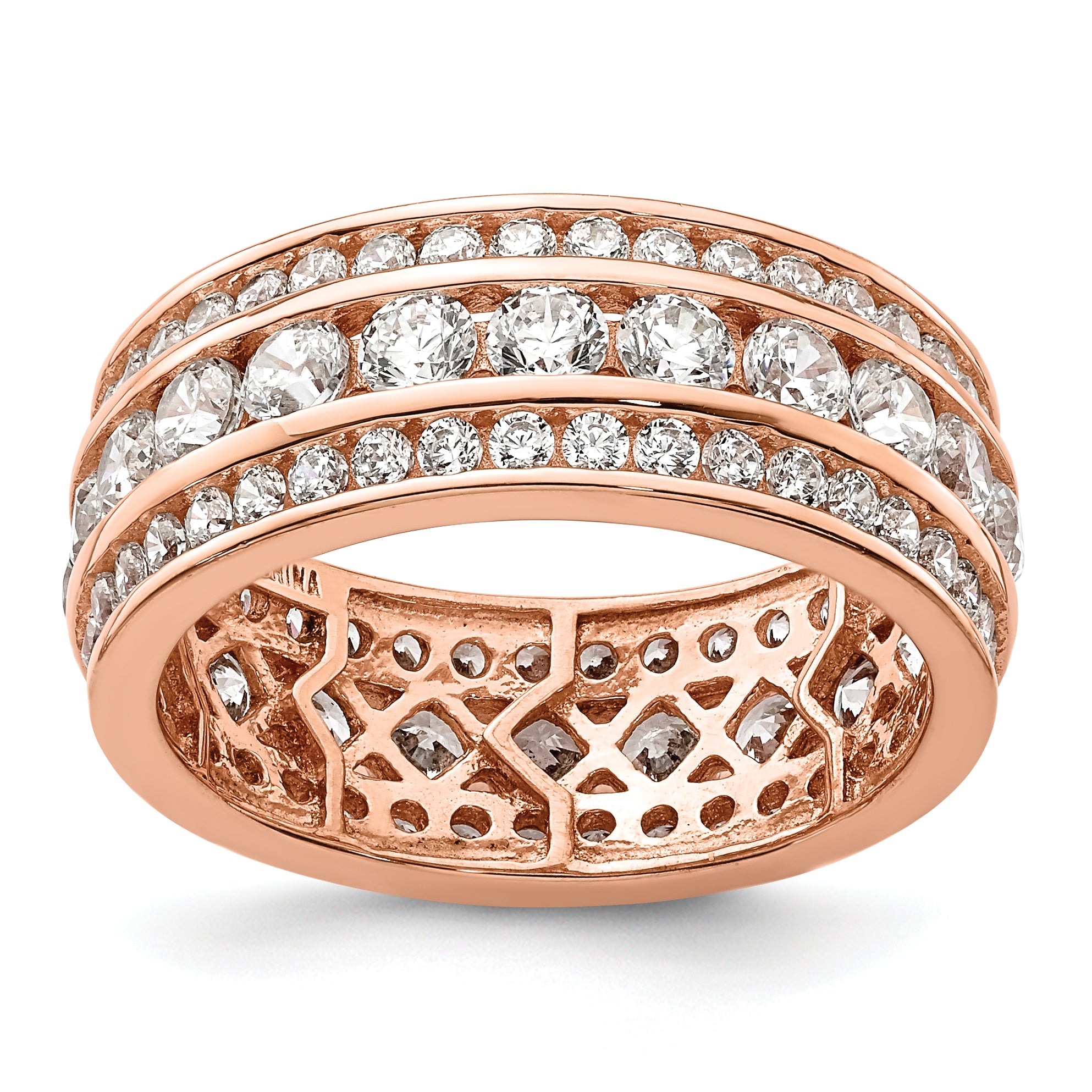 Rose Plated Sterling Silver Cz 3 Row Eternity Ring (Size 6 Only)