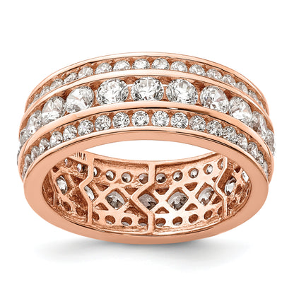 Rose Plated Sterling Silver Cz 3 Row Eternity Ring (Size 6 Only)