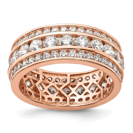 Rose Plated Sterling Silver Cz 3 Row Eternity Ring (Size 6 Only)