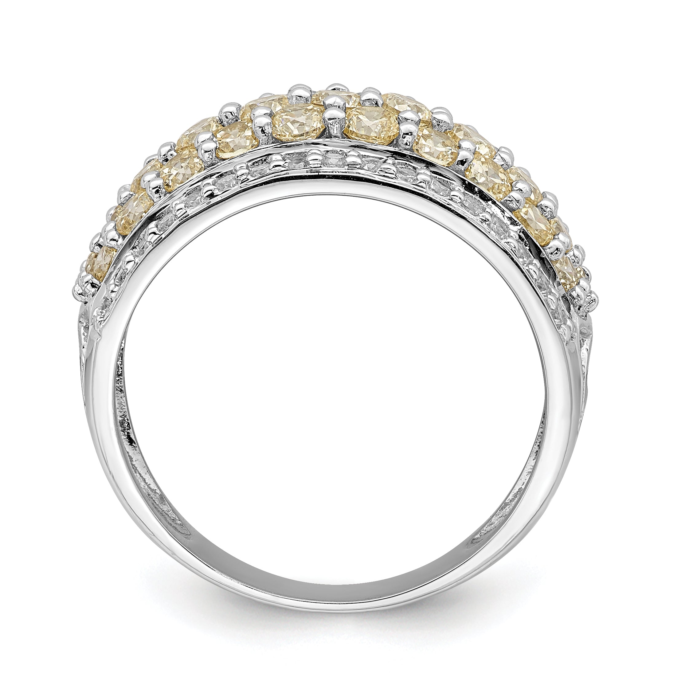 Sterling Silver Rhodium Plated Yellow & White Cz Fancy Ring (Size 6 Only)