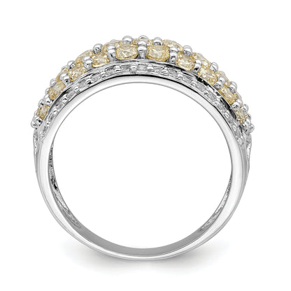 Sterling Silver Rhodium Plated Yellow & White Cz Fancy Ring (Size 6 Only)