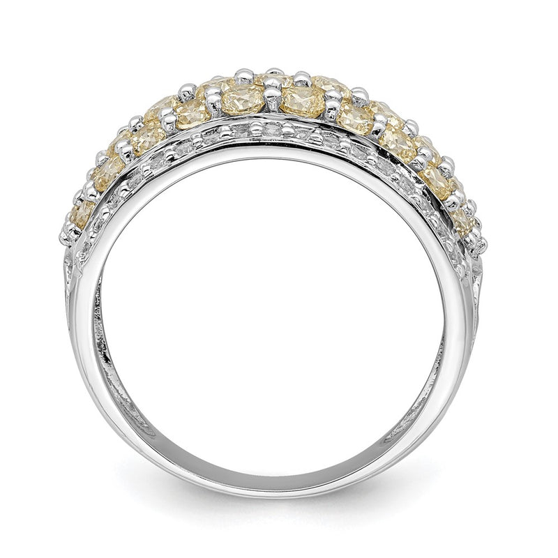 Sterling Silver Rhodium Plated Yellow & White Cz Fancy Ring (Size 6 Only)