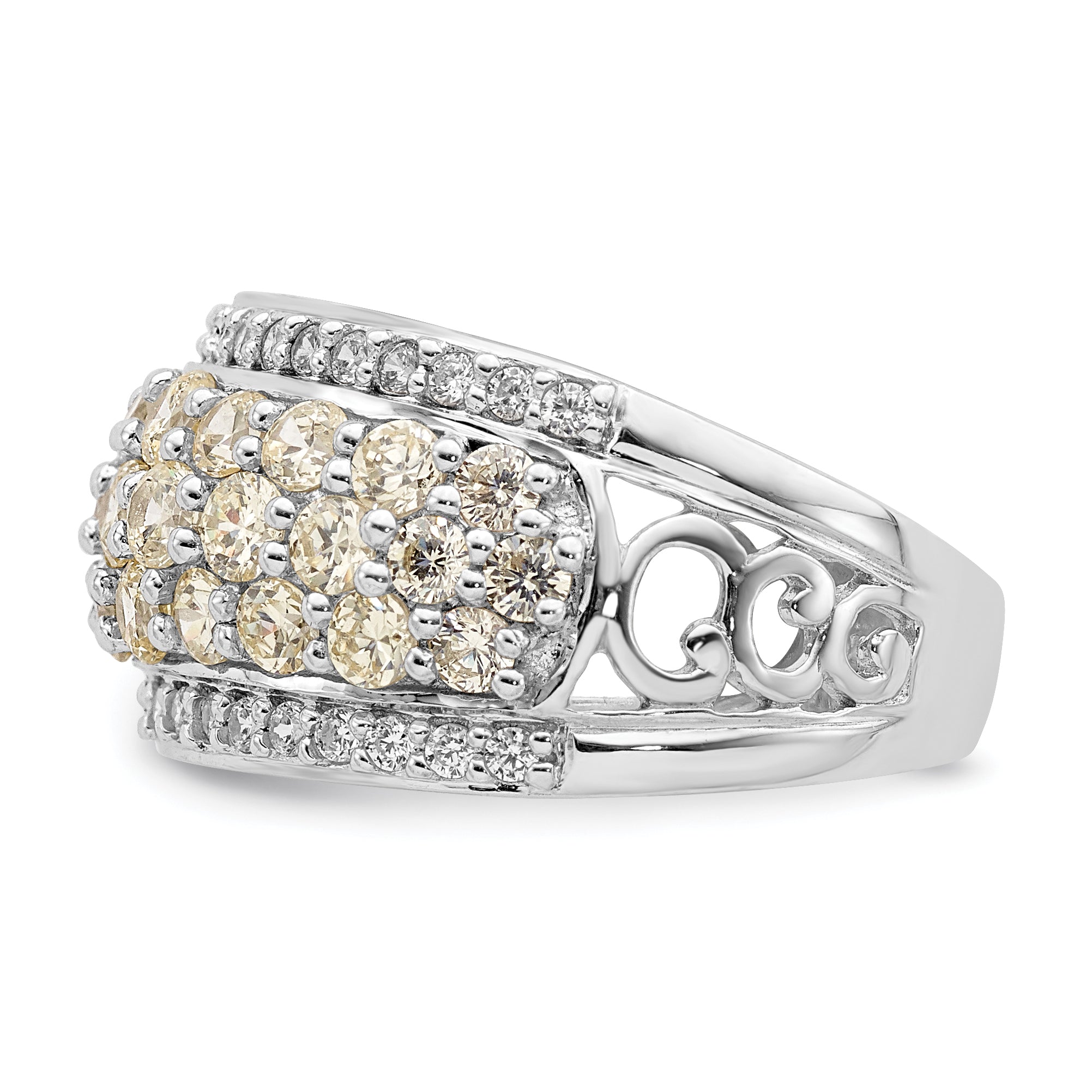 Sterling Silver Rhodium Plated Yellow & White Cz Fancy Ring (Size 6 Only)