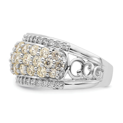 Sterling Silver Rhodium Plated Yellow & White Cz Fancy Ring (Size 6 Only)