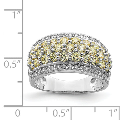 Sterling Silver Rhodium Plated Yellow & White Cz Fancy Ring (Size 6 Only)
