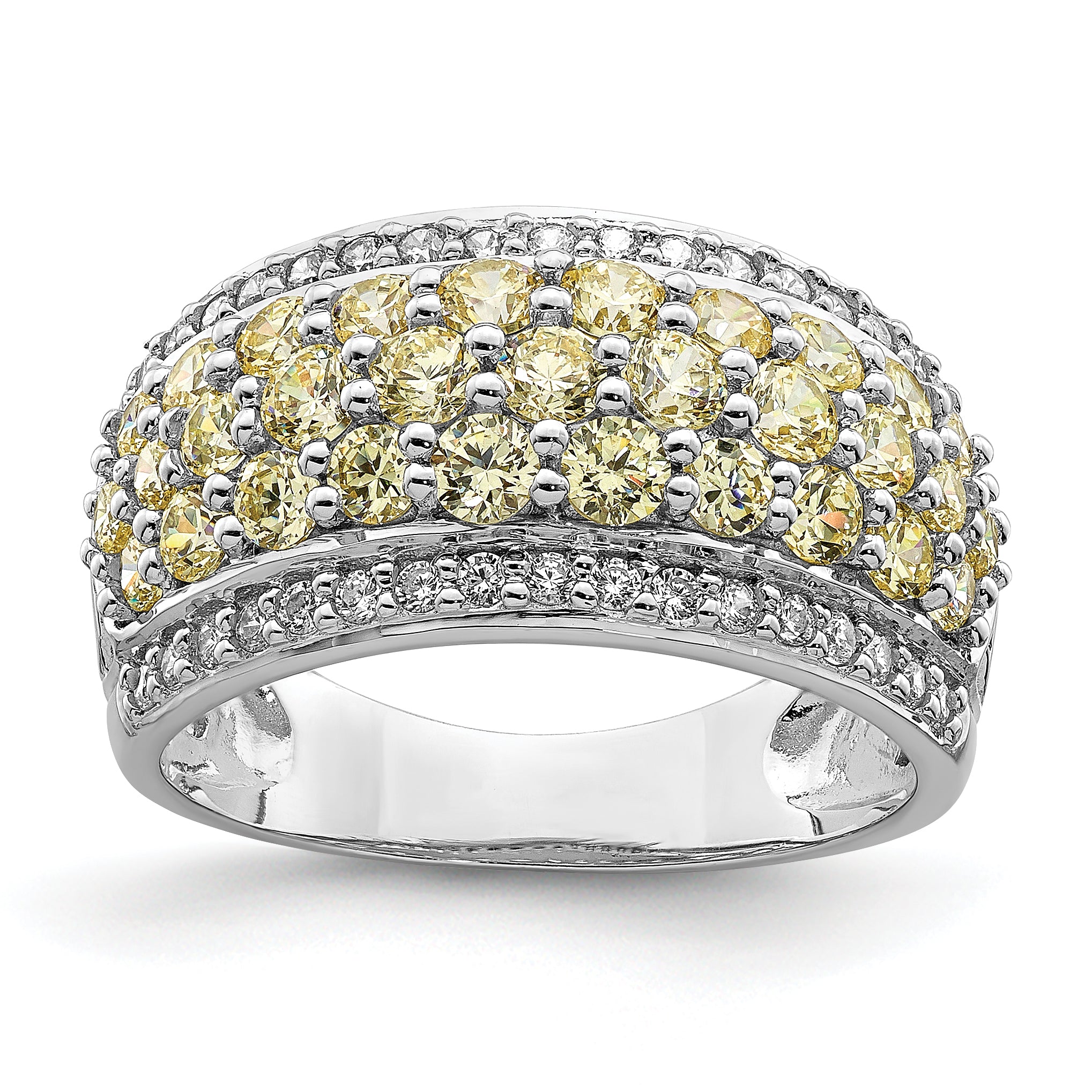 Sterling Silver Rhodium Plated Yellow & White Cz Fancy Ring (Size 6 Only)