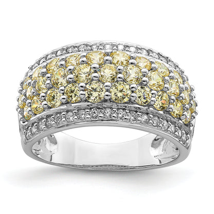Sterling Silver Rhodium Plated Yellow & White Cz Fancy Ring (Size 6 Only)