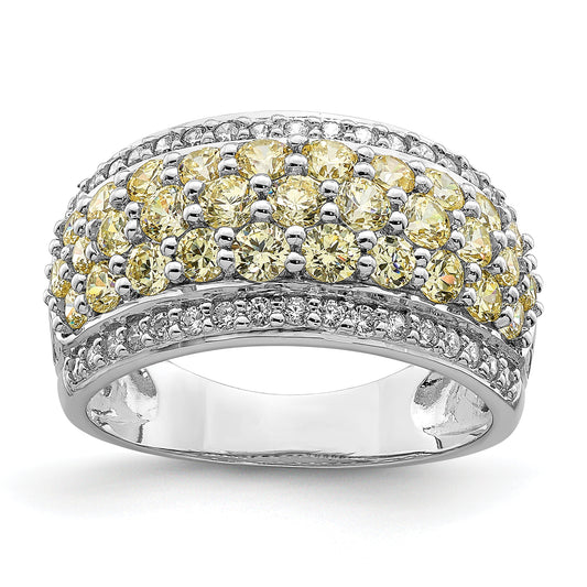 Sterling Silver Rhodium Plated Yellow & White Cz Fancy Ring (Size 6 Only)