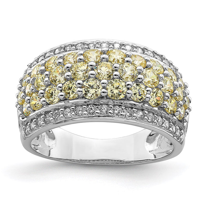 Sterling Silver Rhodium Plated Yellow & White Cz Fancy Ring (Size 6 Only)