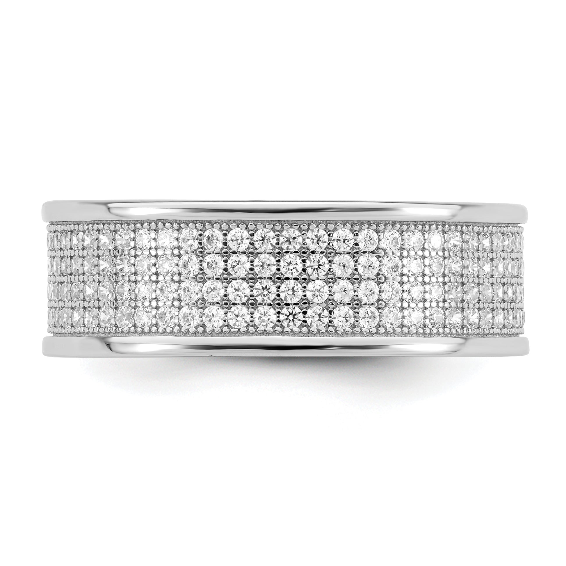 Sterling Silver Rhodium Plated Pave Cz Eternity Band