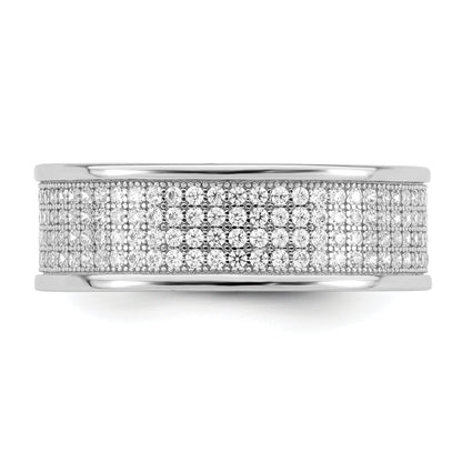 Sterling Silver Rhodium Plated Pave Cz Eternity Band