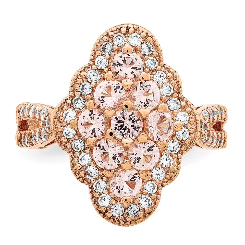 Sterling Silver Rose Gold Plated Imitation Pinksapphire/Cz Ring (Size 6 Only)