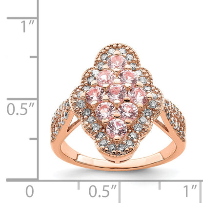 Sterling Silver Rose Gold Plated Imitation Pinksapphire/Cz Ring (Size 6 Only)