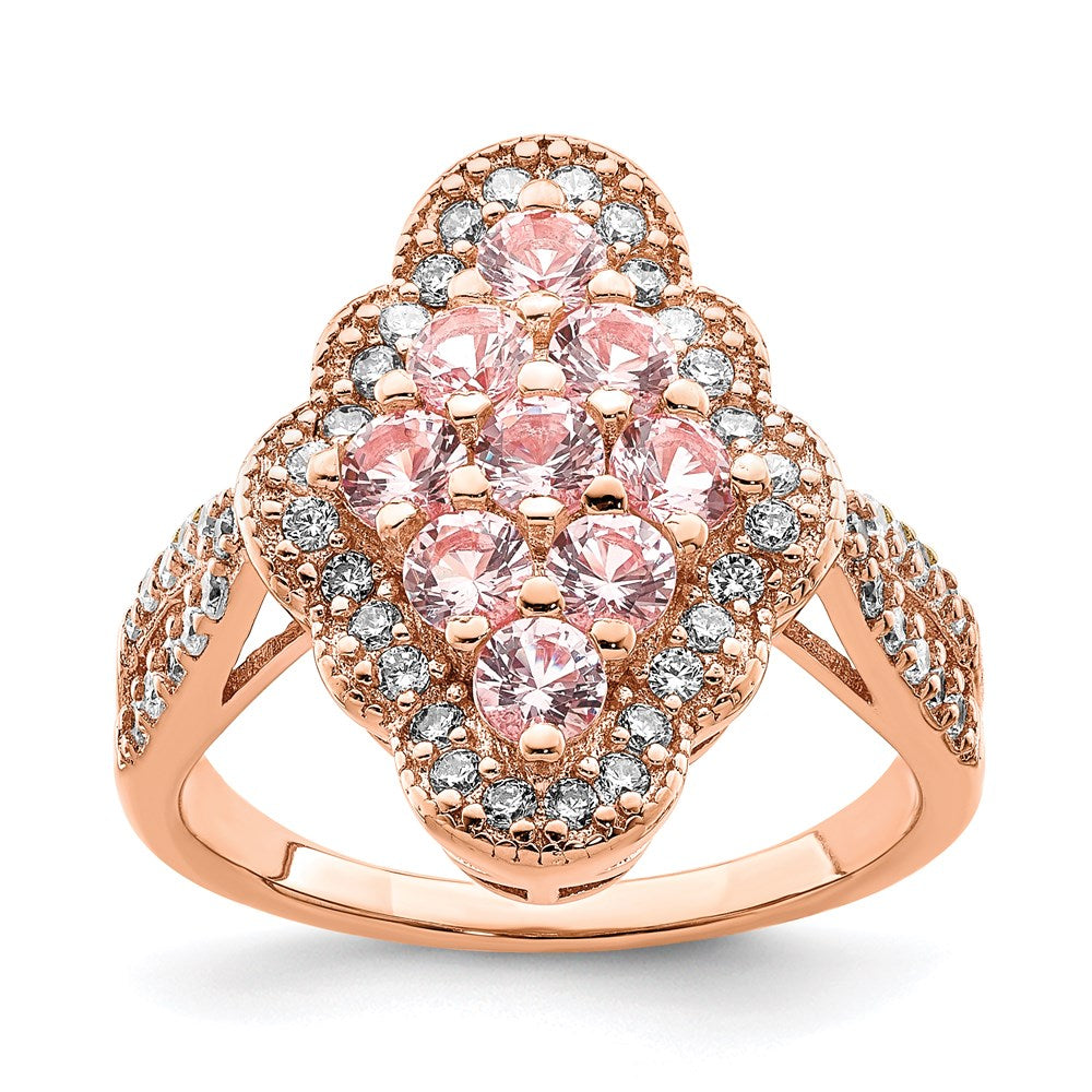Sterling Silver Rose Gold Plated Imitation Pinksapphire/Cz Ring (Size 6 Only)