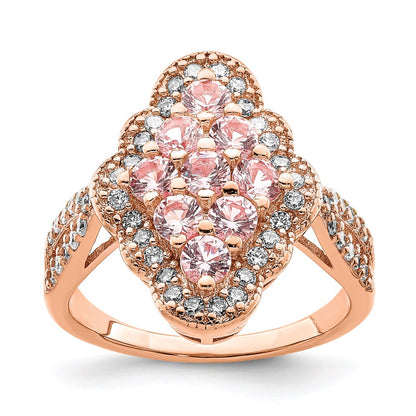 Sterling Silver Rose Gold Plated Imitation Pinksapphire/Cz Ring (Size 6 Only)