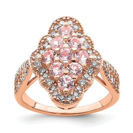 Sterling Silver Rose Gold Plated Imitation Pinksapphire/Cz Ring (Size 6 Only)