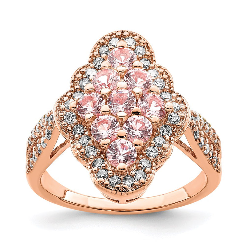 Sterling Silver Rose Gold Plated Imitation Pinksapphire/Cz Ring (Size 6 Only)