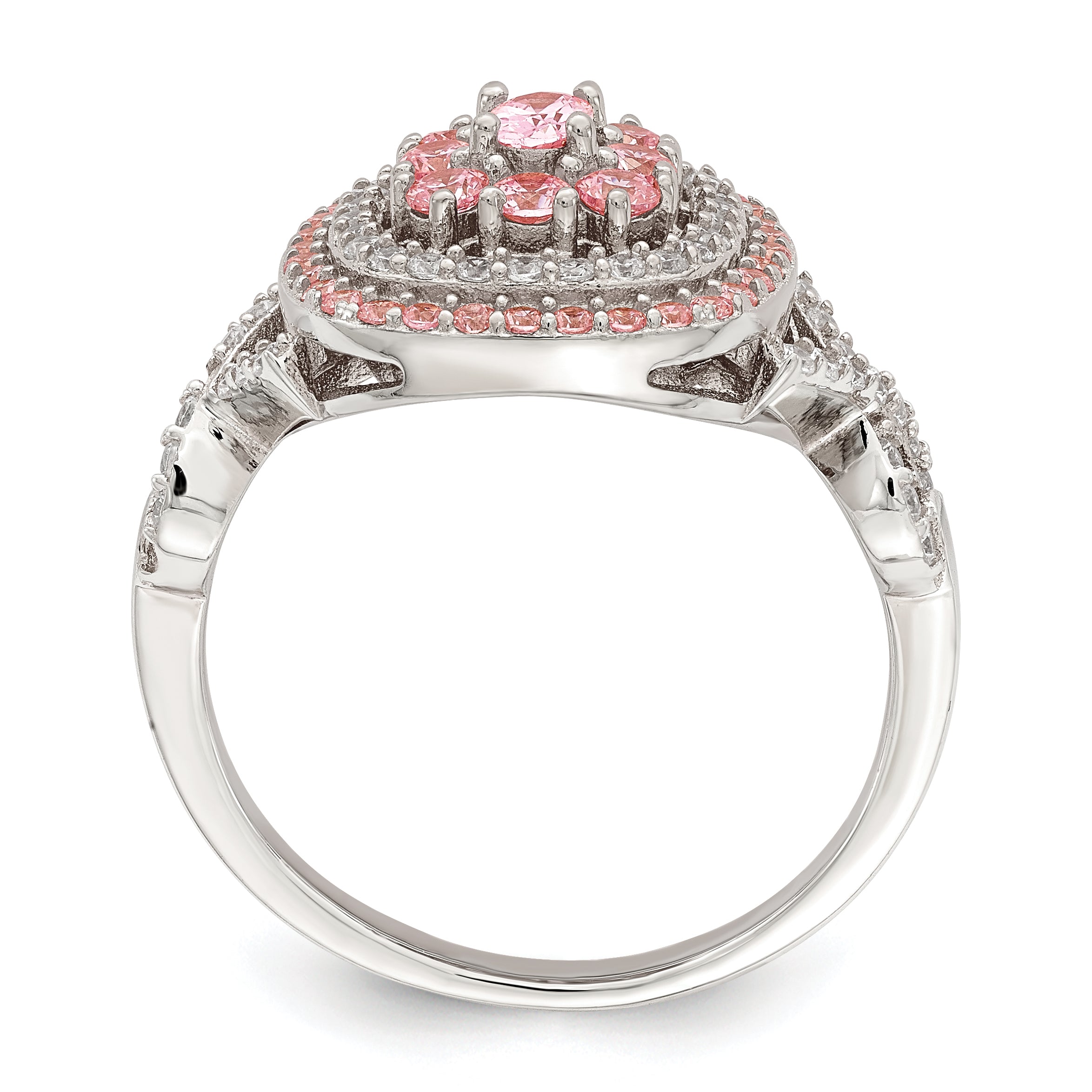 Rose Plated Sterling Silver Pink And White Cz Cushion Ring