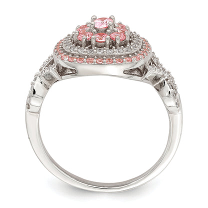 Rose Plated Sterling Silver Pink And White Cz Cushion Ring
