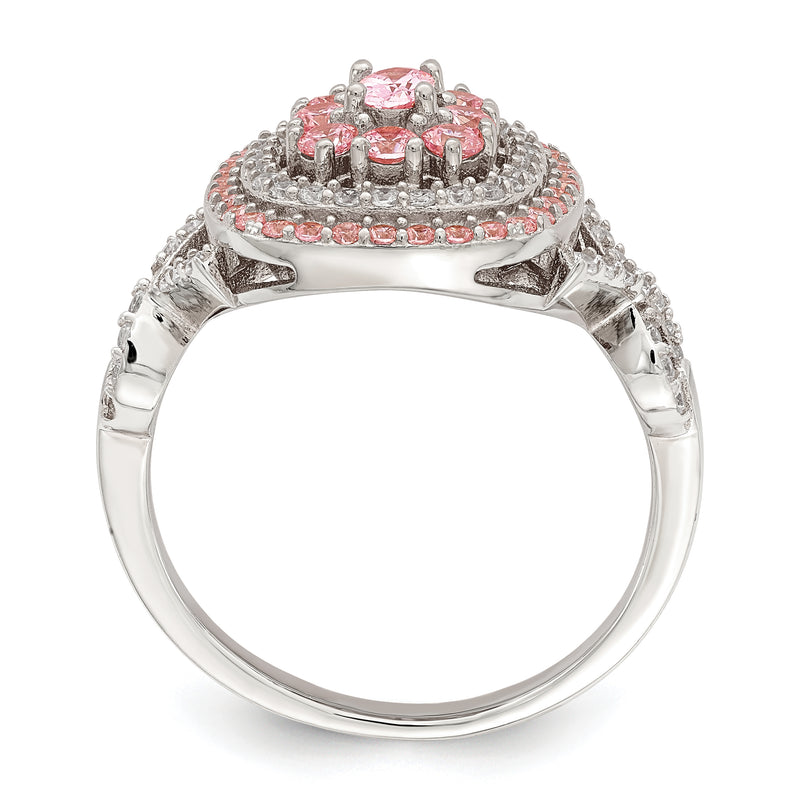 Rose Plated Sterling Silver Pink And White Cz Cushion Ring