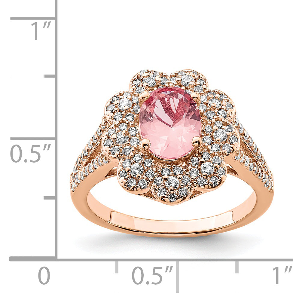 Sterling Silver Rose Gold Plated Imitation Pinksapphire/Cz Ring