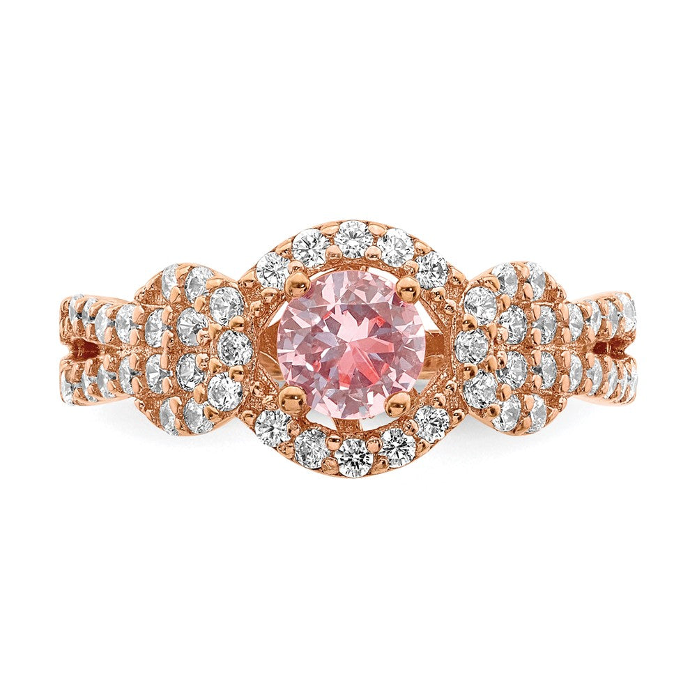 Sterling Silver Rose Gold Plated Imitation Pinksapphire/Cz Ring (Size 6 Only)