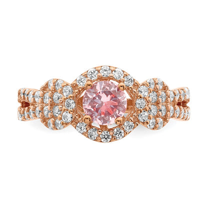 Sterling Silver Rose Gold Plated Imitation Pinksapphire/Cz Ring (Size 6 Only)