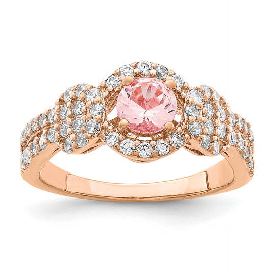 Sterling Silver Rose Gold Plated Imitation Pinksapphire/Cz Ring (Size 6 Only)