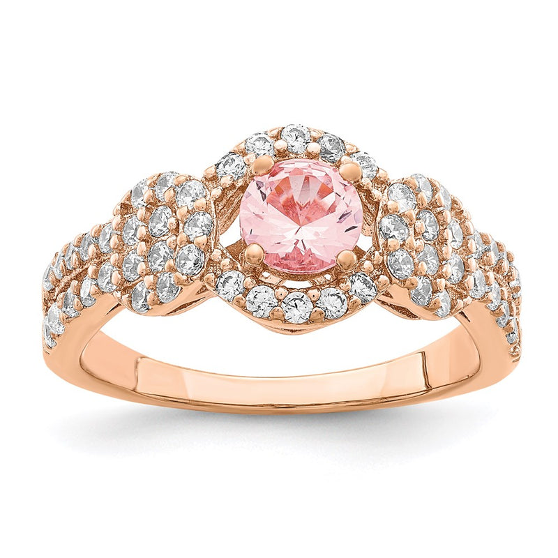 Sterling Silver Rose Gold Plated Imitation Pinksapphire/Cz Ring (Size 6 Only)