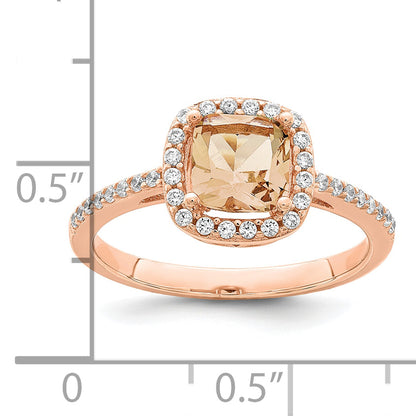 Sterling Silver Rose Tone Square Peach Cz Halo Ring