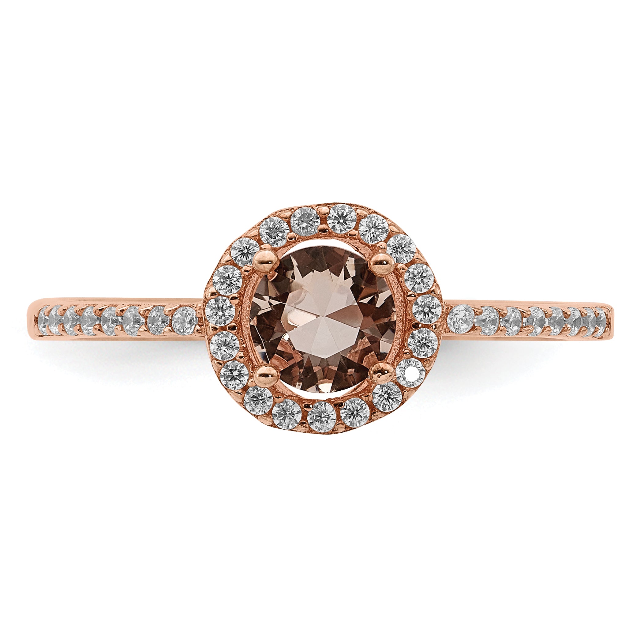 Sterling Silver Rose Tone Peach Cz Halo Ring