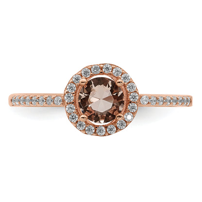 Sterling Silver Rose Tone Peach Cz Halo Ring