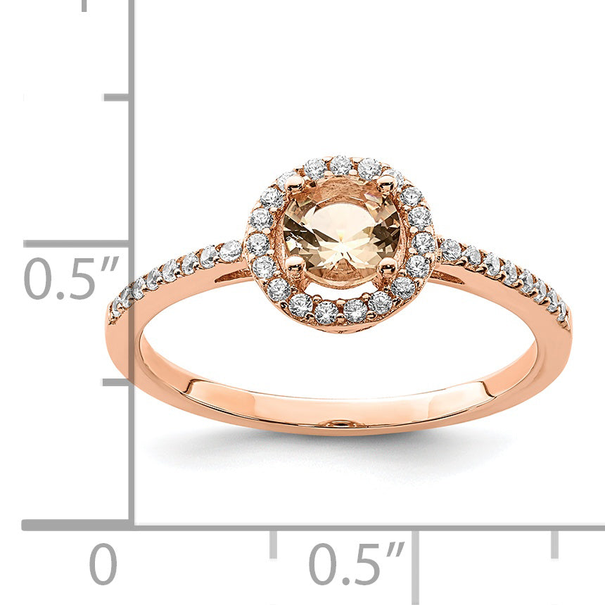 Sterling Silver Rose Tone Peach Cz Halo Ring