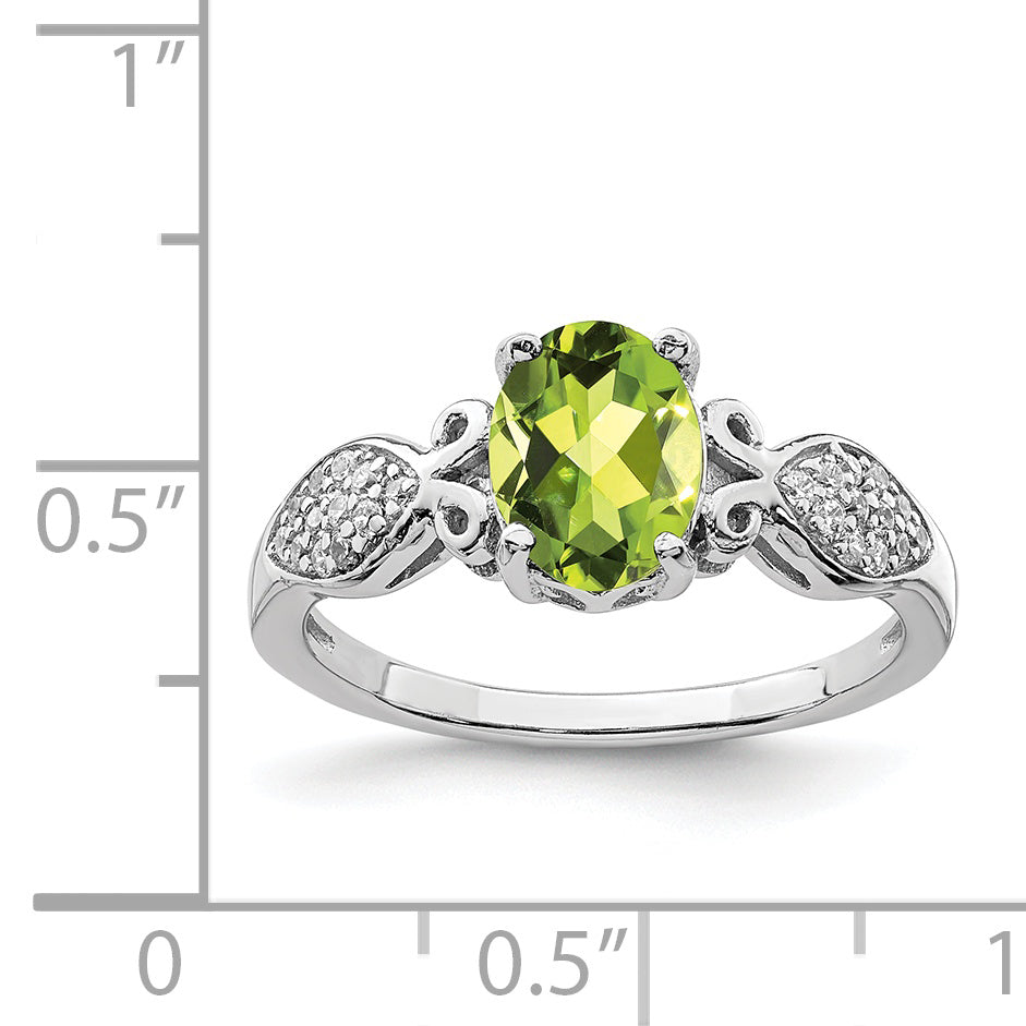 Sterling Silver Rhod Plated Polished Peridot And White Cz Ring
