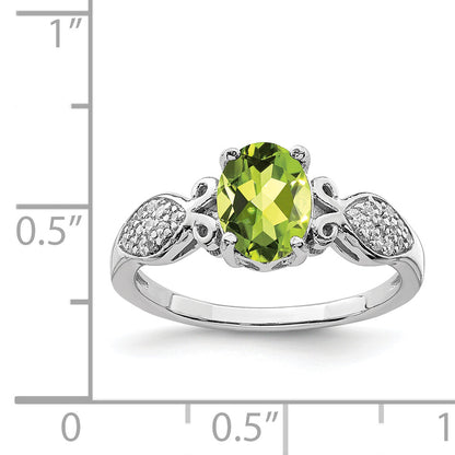 Sterling Silver Rhod Plated Polished Peridot And White Cz Ring