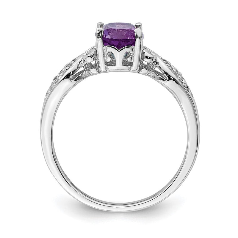 Sterling Silver Rhod Plated Polished Amethyst And White Cz Ring (Size 6 Only)
