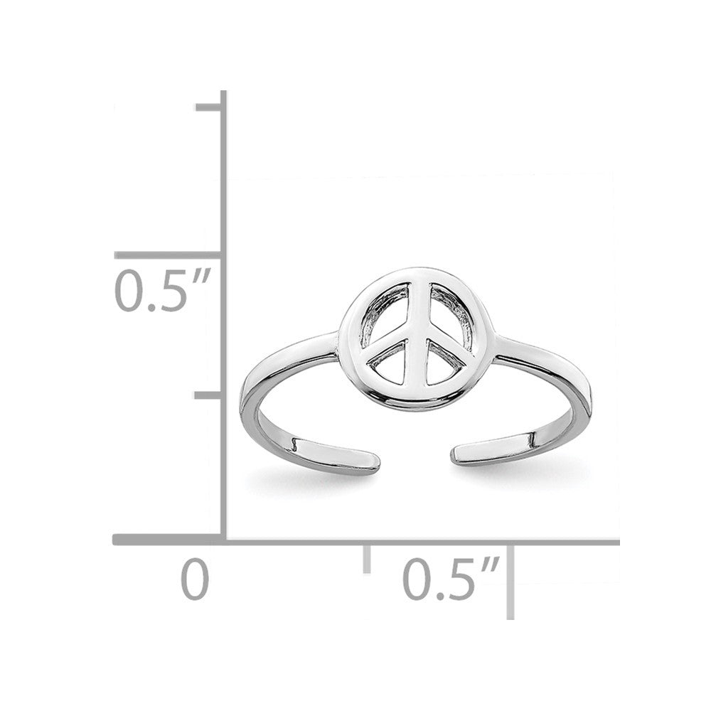 Sterling Silver Rhodium Plated Peace Sign Toe Ring