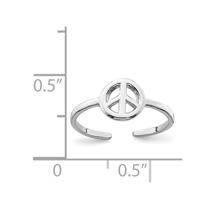 Sterling Silver Rhodium Plated Peace Sign Toe Ring