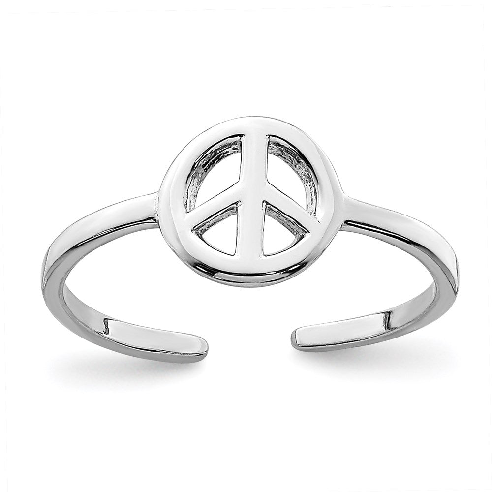 Sterling Silver Rhodium Plated Peace Sign Toe Ring