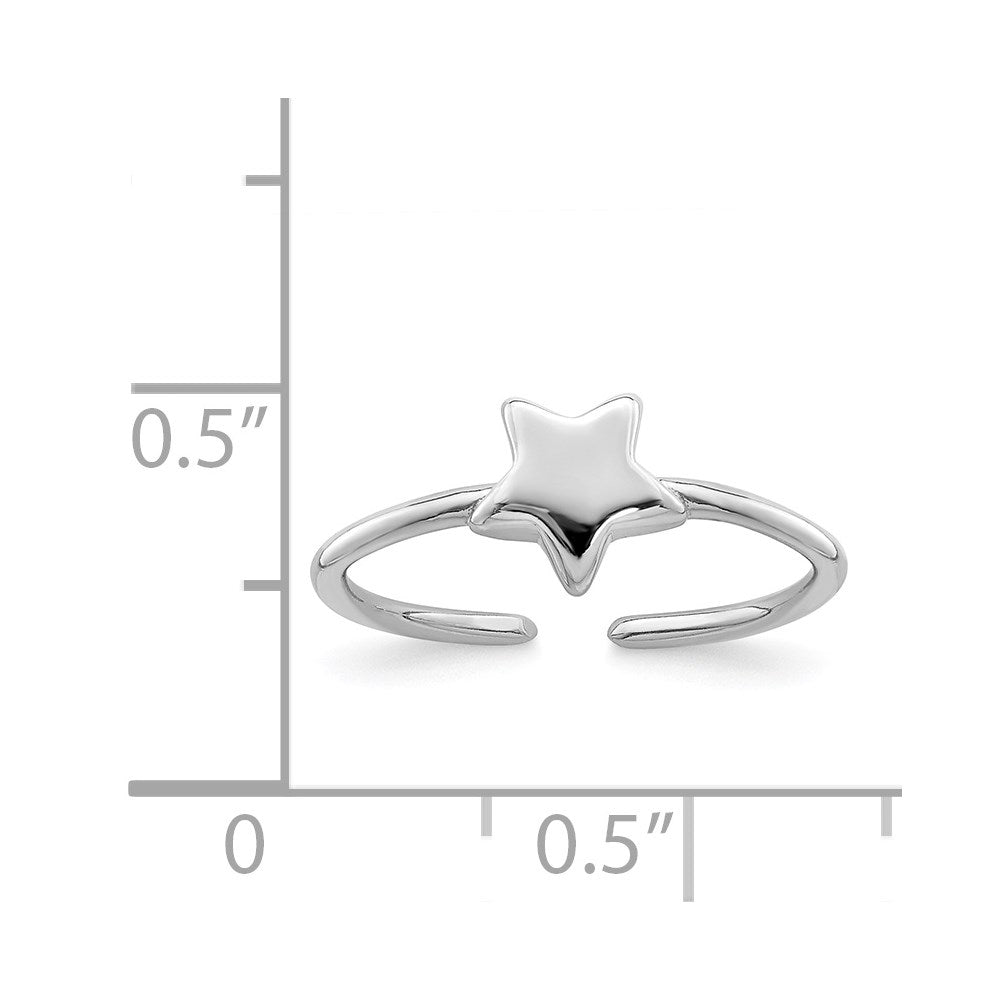 Sterling Silver Rhodium Plated Polished Star Toe Ring