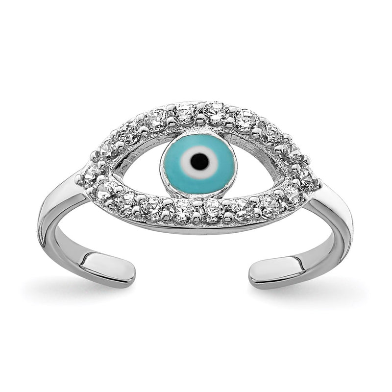 Sterling Silver Rhodium Plated Enameled & Cz Eye Toe Ring