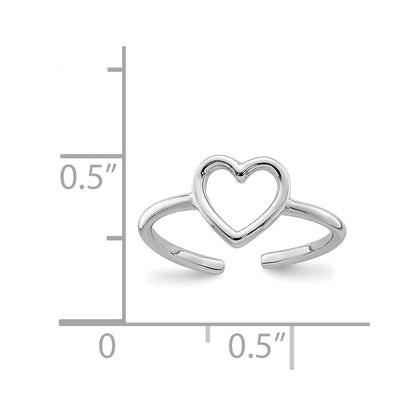 Sterling Silver Rhodium Plated Polished Heart Toe Ring
