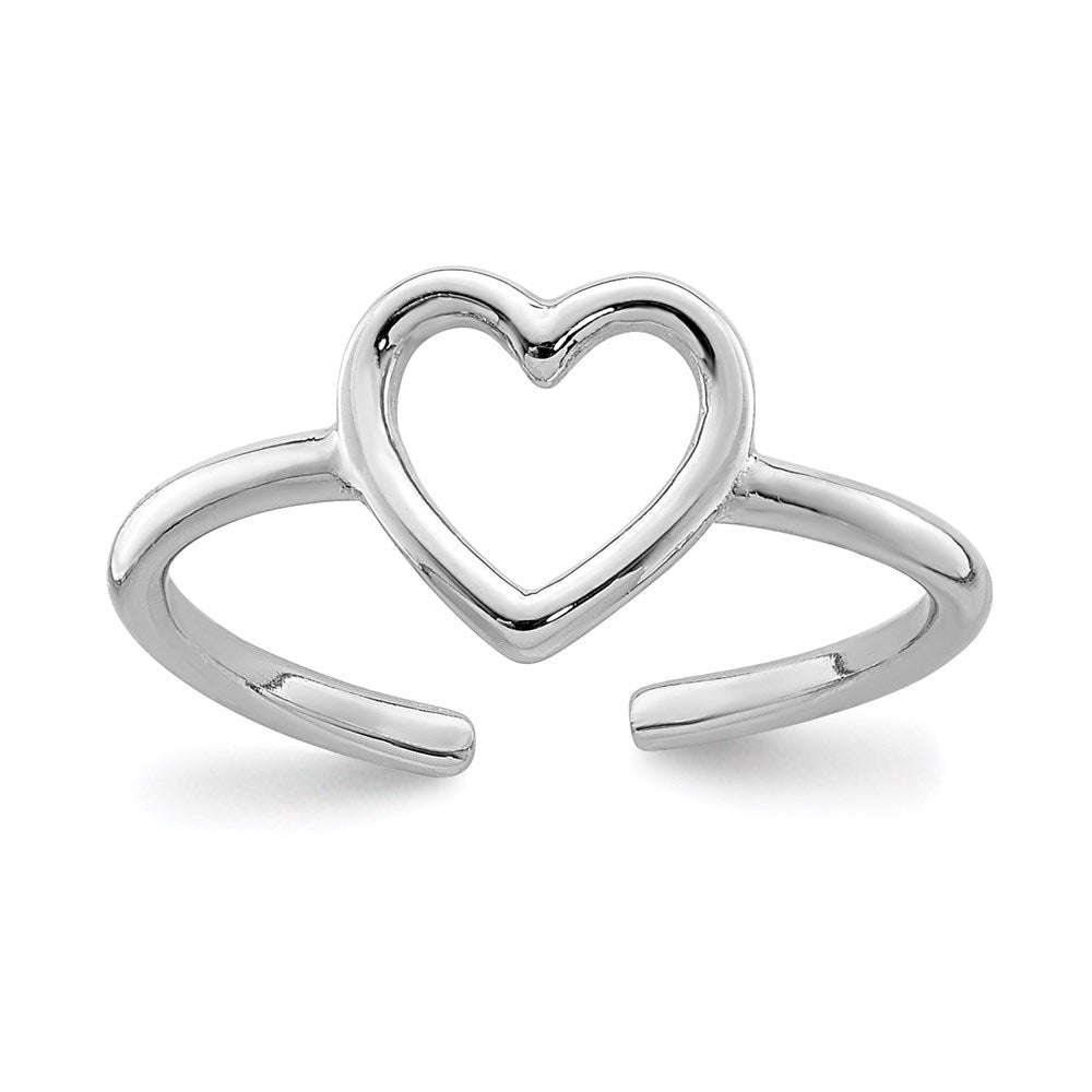 Sterling Silver Rhodium Plated Polished Heart Toe Ring