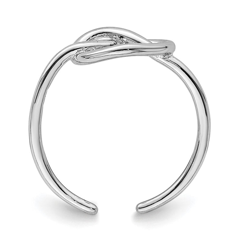 Sterling Silver Rhodium Plated Polished Heart Knot Toe Ring