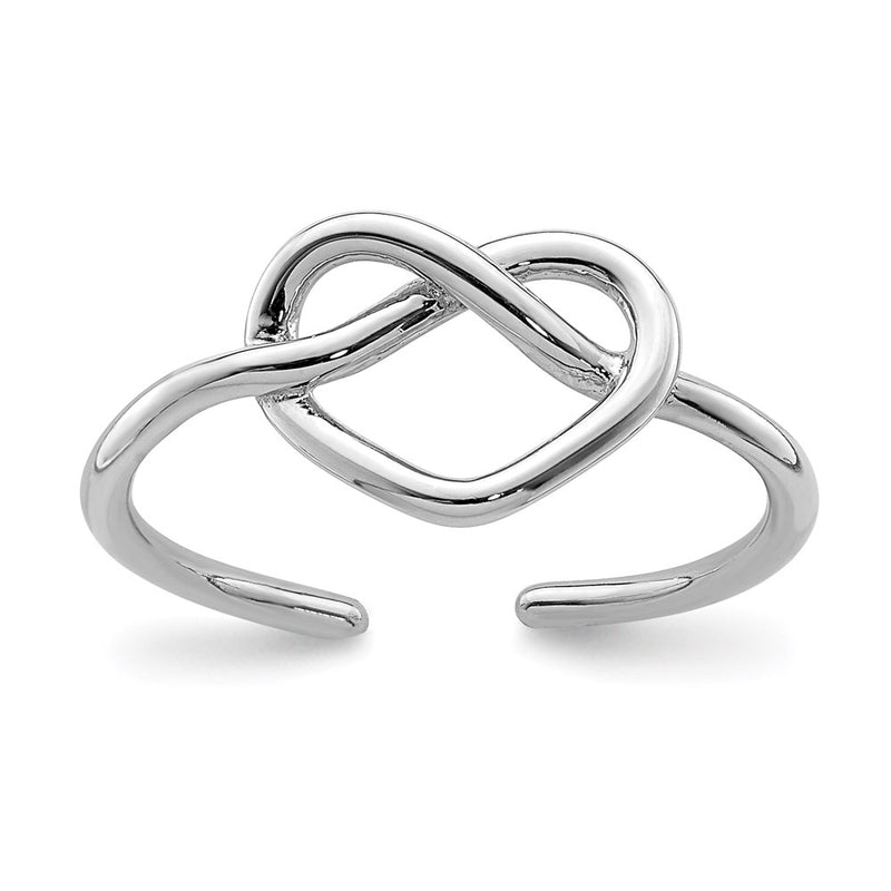 Sterling Silver Rhodium Plated Polished Heart Knot Toe Ring