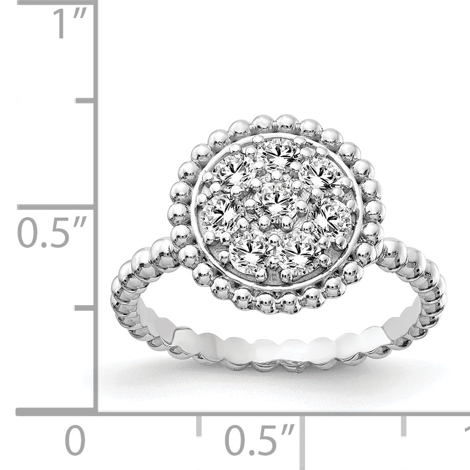 Sterling Silver Shimmer Rhodium Plated 8 Stone Cz Round Beaded Ring