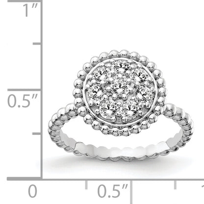 Sterling Silver Shimmer Rhodium Plated 8 Stone Cz Round Beaded Ring
