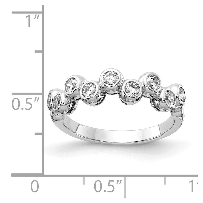 Sterling Silver Shimmer Rhodium Plated 9 Stone Cz Ring (Size 6 Only)