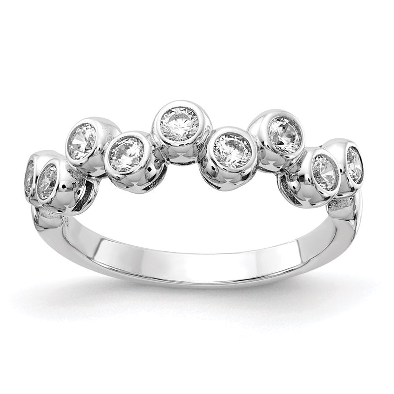 Sterling Silver Shimmer Rhodium Plated 9 Stone Cz Ring (Size 6 Only)